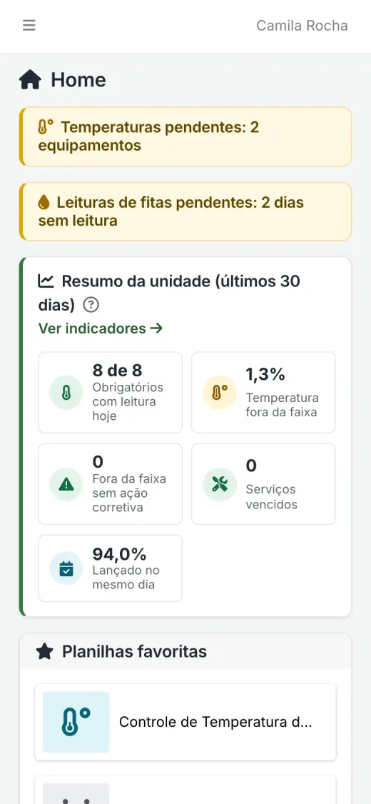 Página inicial de uma unidade no HelpDiet aberta no celular